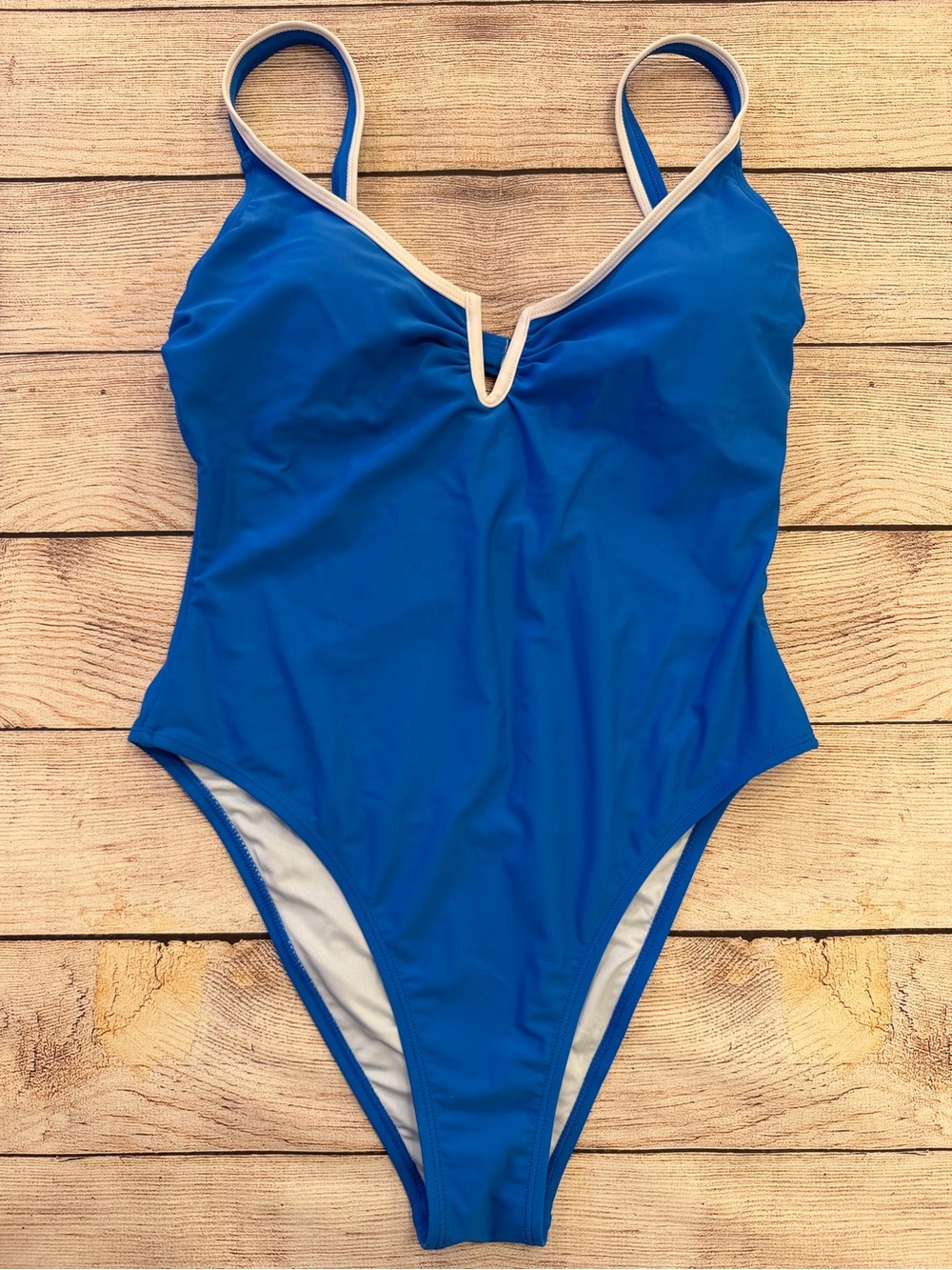 Cupshe Bright Blue One-Piece Swimsuit with White Trim - Large